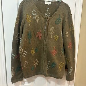 VTG Portraits By North Isles Women's Zip Up Cardigan Fall Leaves Embroidered